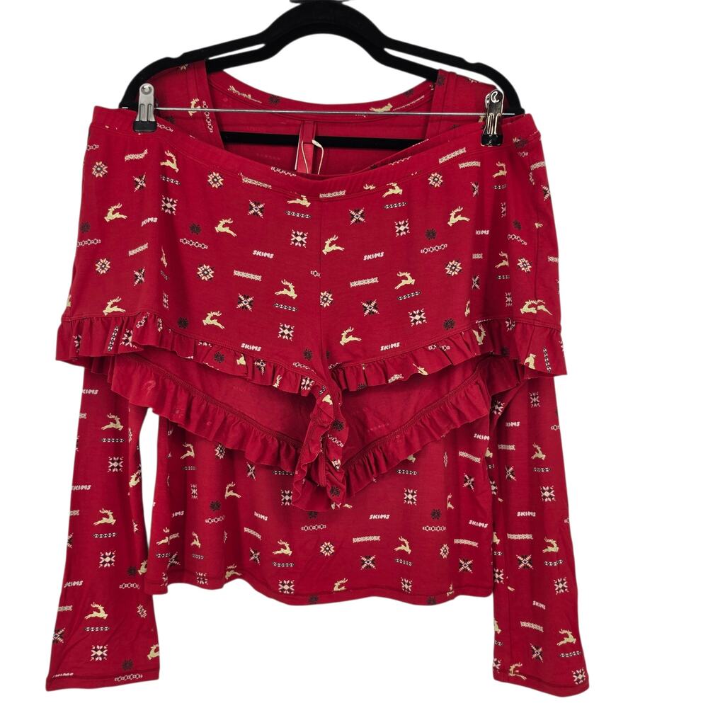 NWT Skims Cranberry Red Vintage Deer Scoop Neck Top & Shorts Sleep Set Size XL